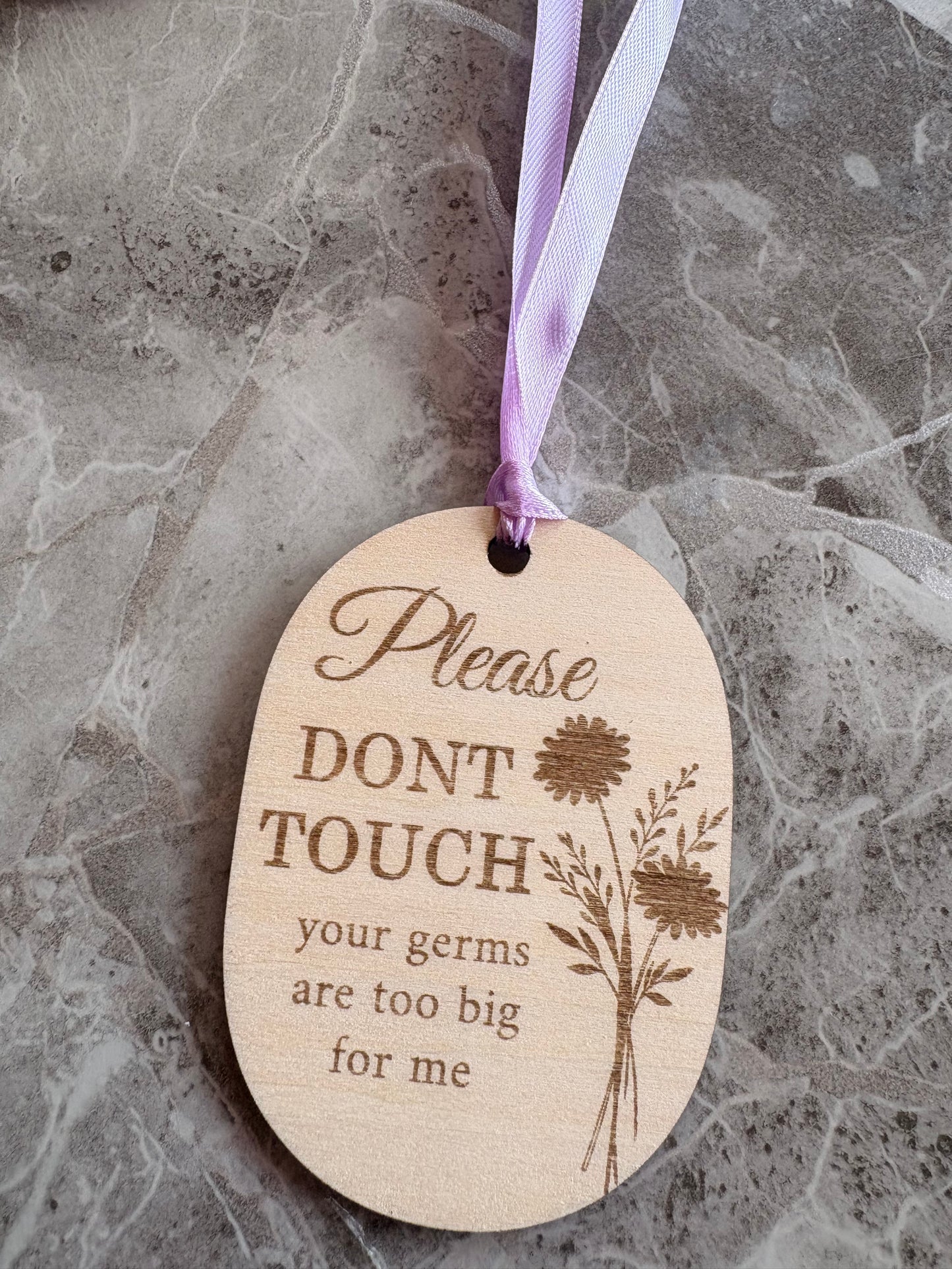 Please Don’t Touch Pram Tag | Wooden Baby Car Seat Hanger | Newborn Germs Warning Sign