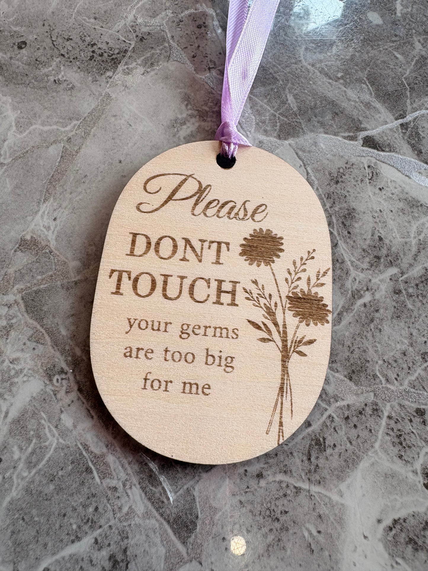 Please Don’t Touch Pram Tag | Wooden Baby Car Seat Hanger | Newborn Germs Warning Sign