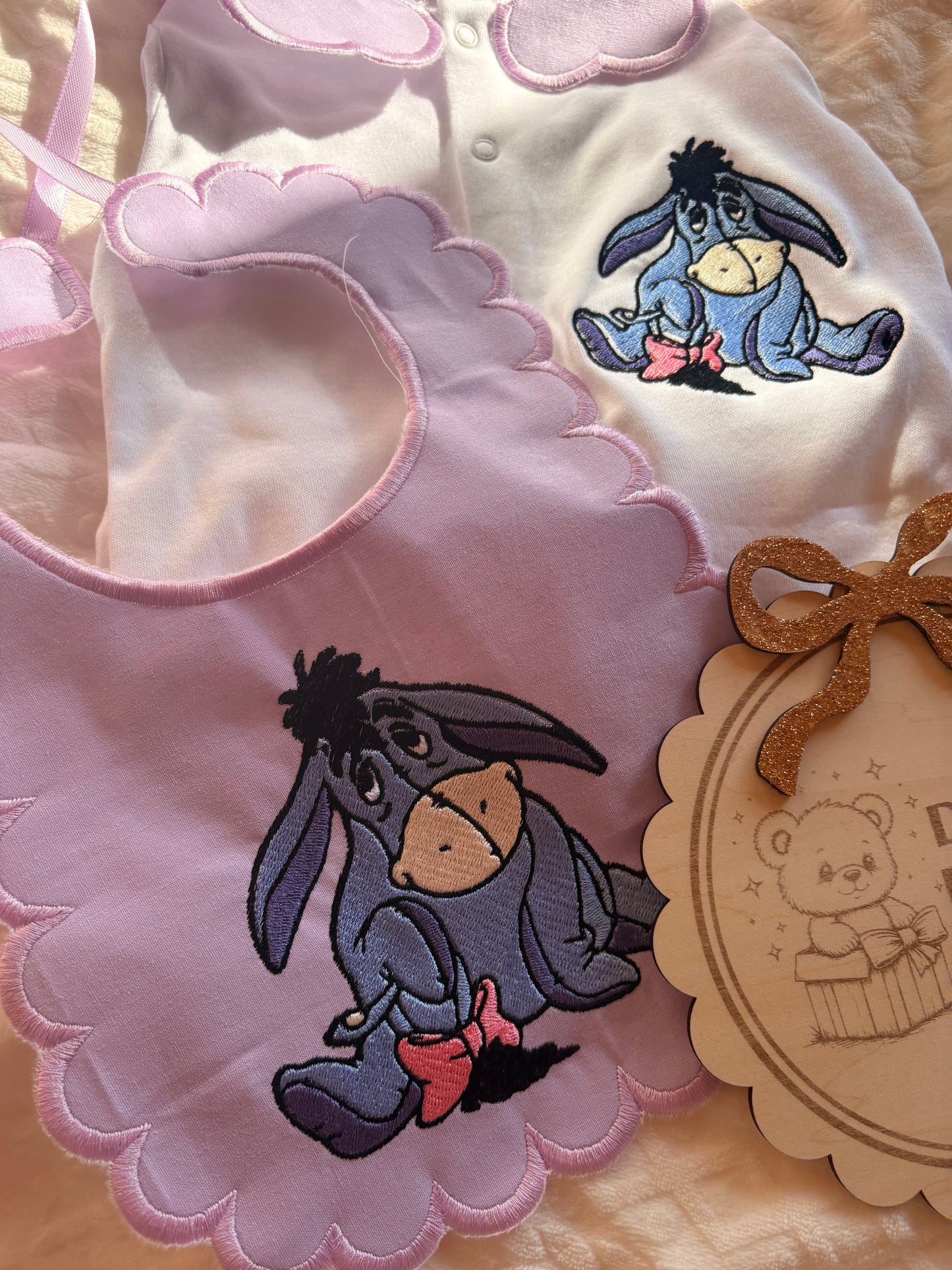 Personalised Eeyore Baby Set Embroidered Babygrow & Bib – Lilac