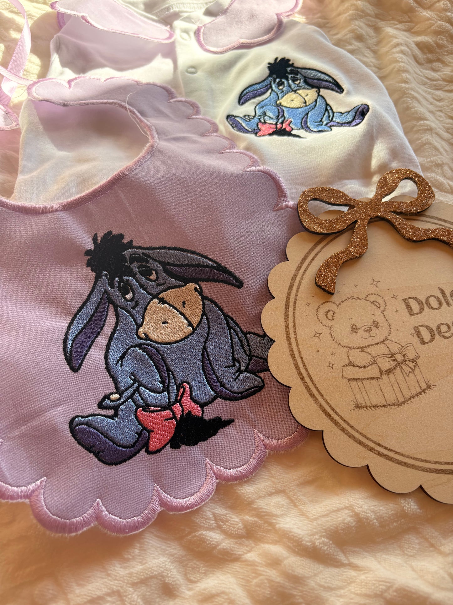Personalised Eeyore Baby Set Embroidered Babygrow & Bib – Lilac