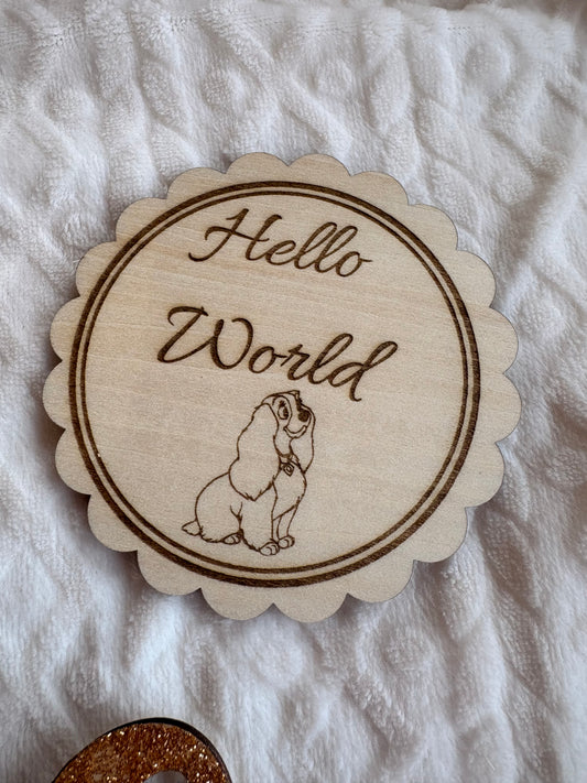Personalised Hello World Baby Sign | Wooden Birth Announcement Photo Prop | Custom New Baby Plaque