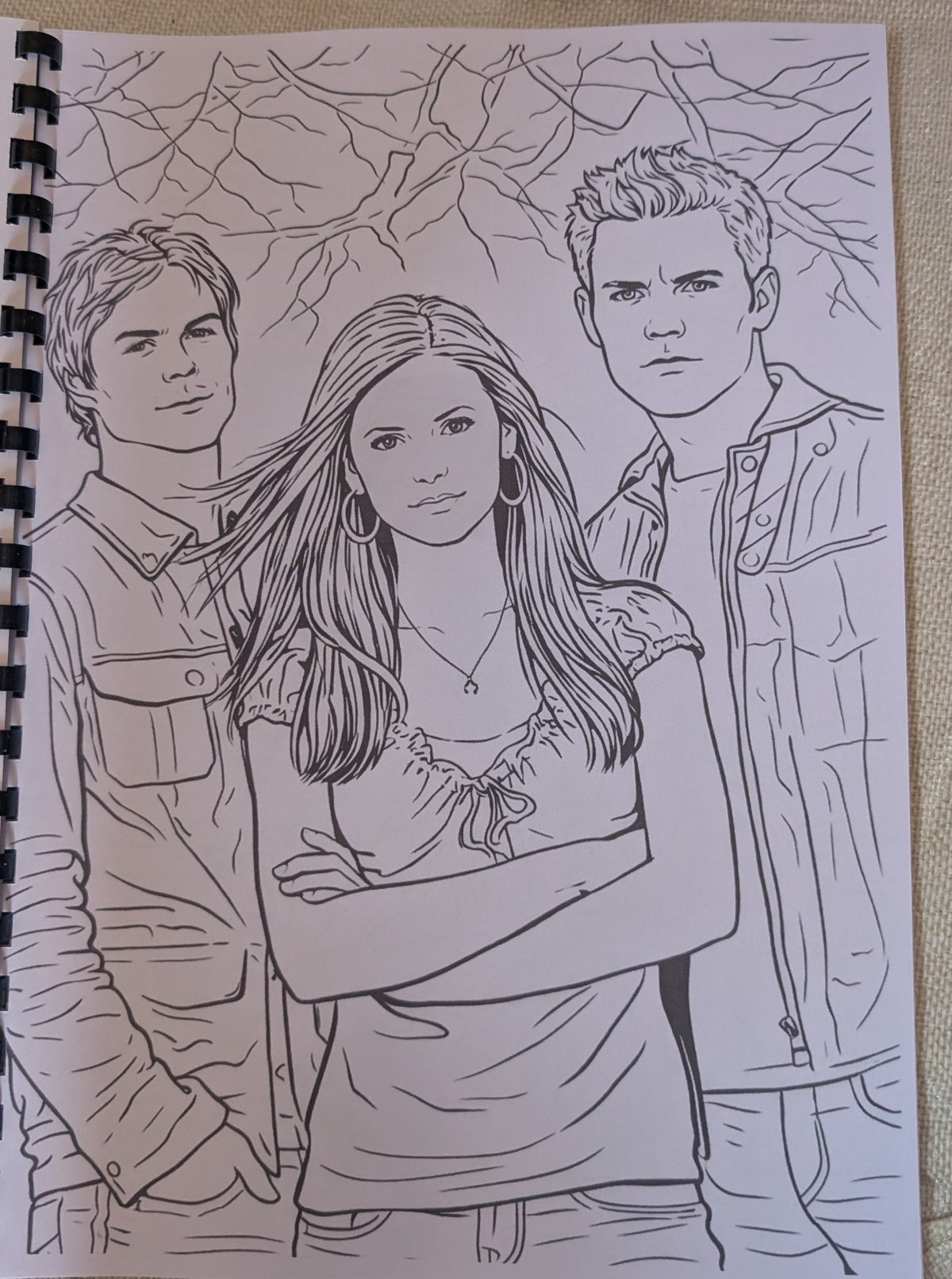 The Vampire Diaries colouring book character trio page