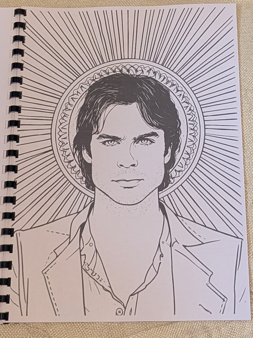 The Vampire Diaries colouring book Damon portrait page