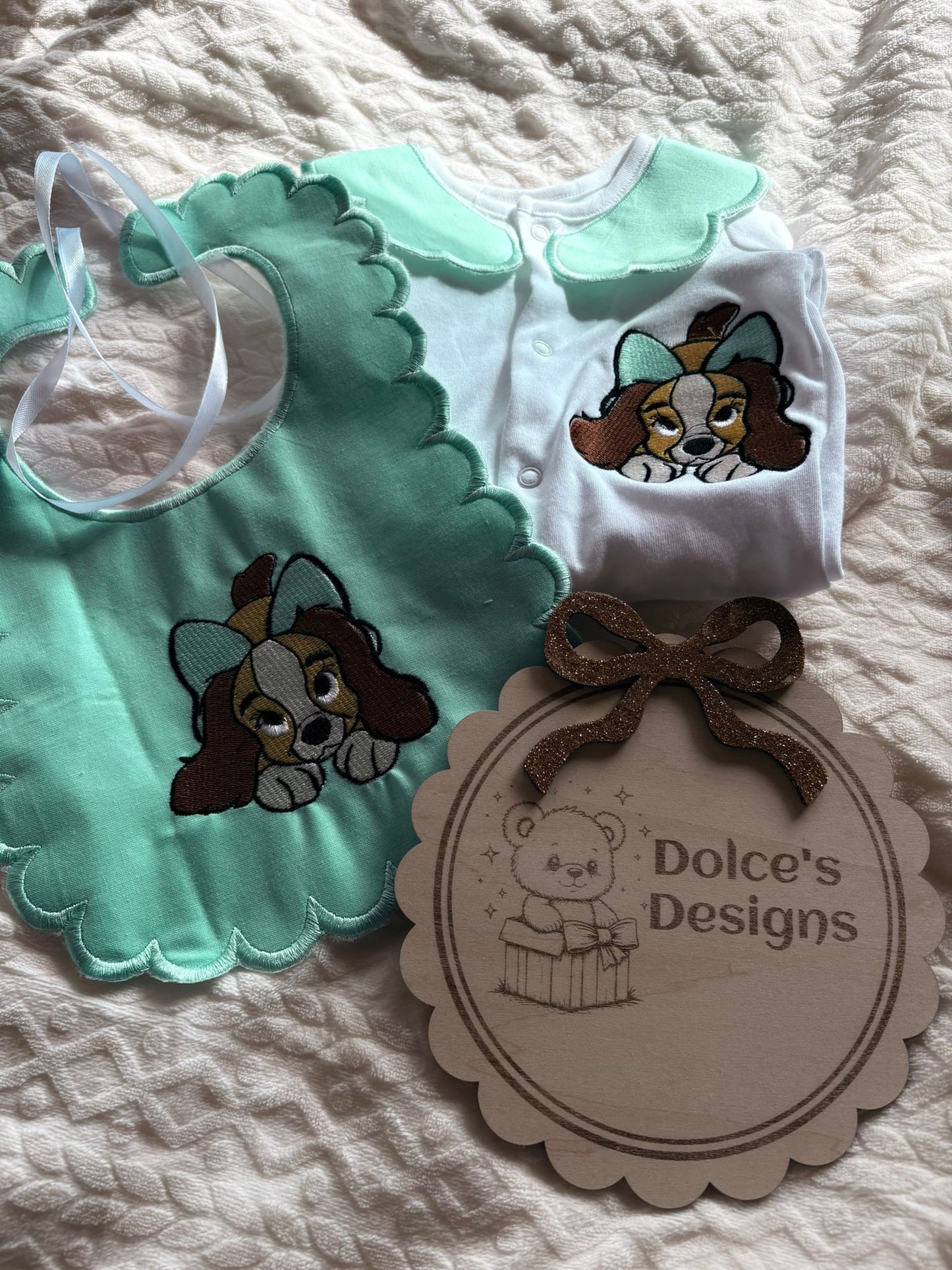 Personalised Lady Baby Set Embroidered Babygrow & Bib – Tiffany Blue