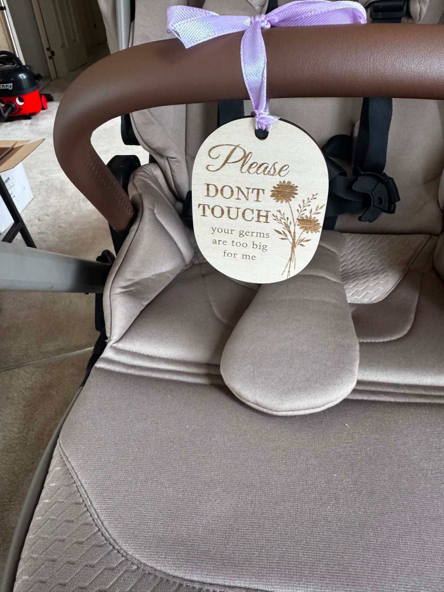 Please Don’t Touch Pram Tag | Wooden Baby Car Seat Hanger | Newborn Germs Warning Sign