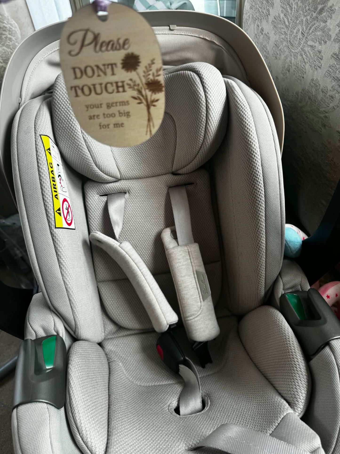 Please Don’t Touch Pram Tag | Wooden Baby Car Seat Hanger | Newborn Germs Warning Sign