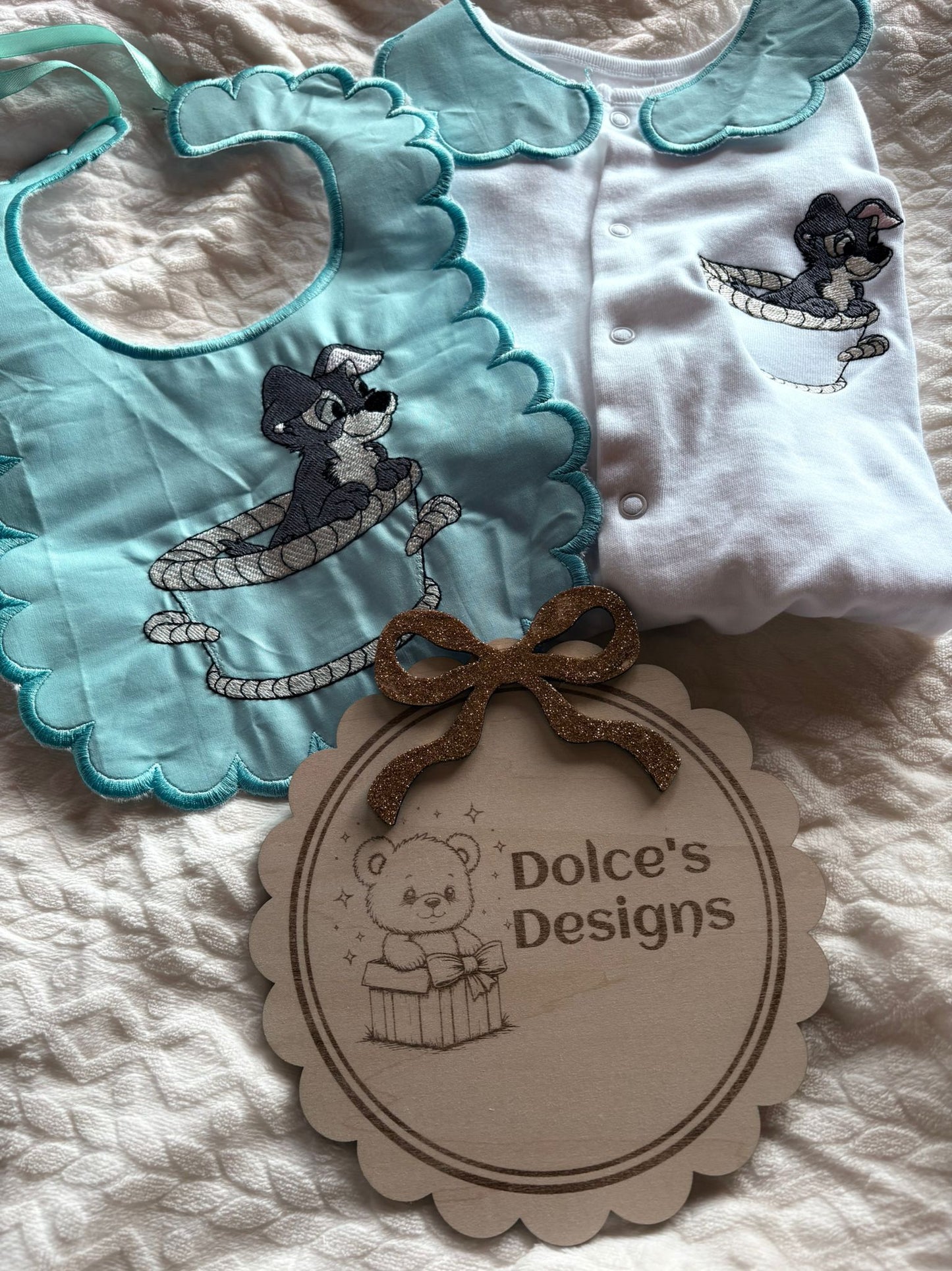 Personalised Tramp Baby Set Embroidered Babygrow & Bib – Baby Blue