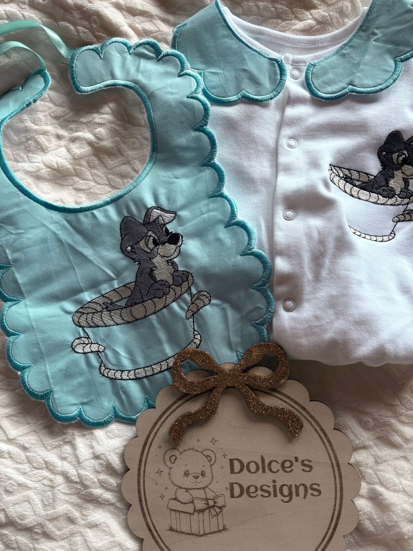 Personalised Tramp Baby Set Embroidered Babygrow & Bib – Baby Blue