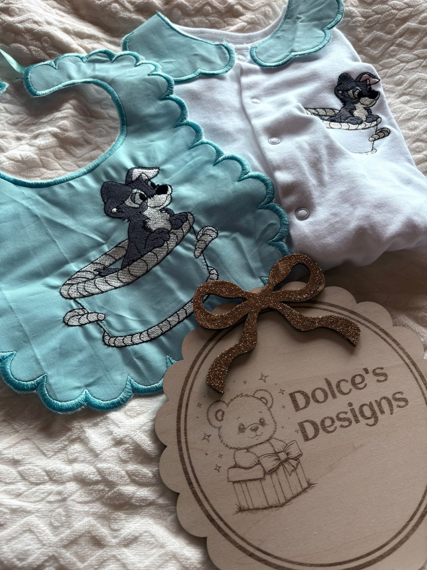 Personalised Tramp Baby Set Embroidered Babygrow & Bib – Baby Blue