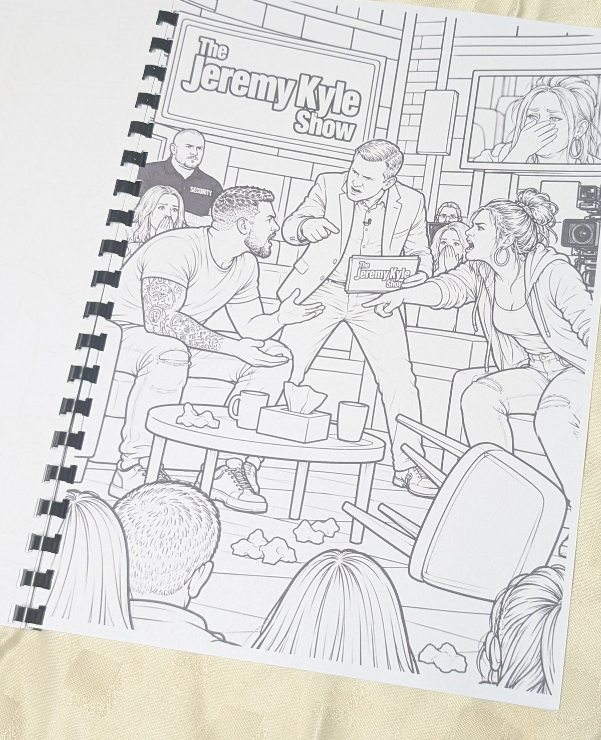 Jeremy Kyle Show themed colouring book sample page