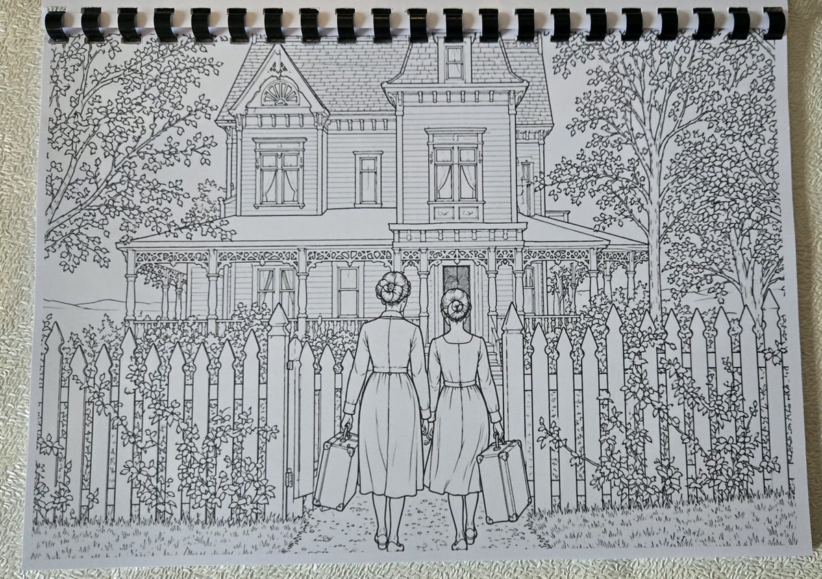 Practical Magic inspired colouring book page with witchy theme