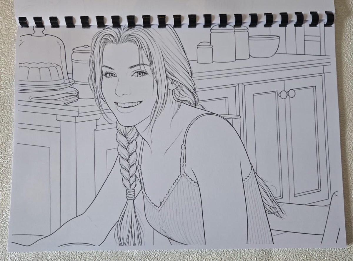 Practical Magic inspired colouring book interior illustration