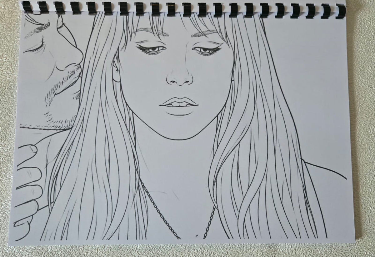 Practical Magic inspired colouring book interior illustration