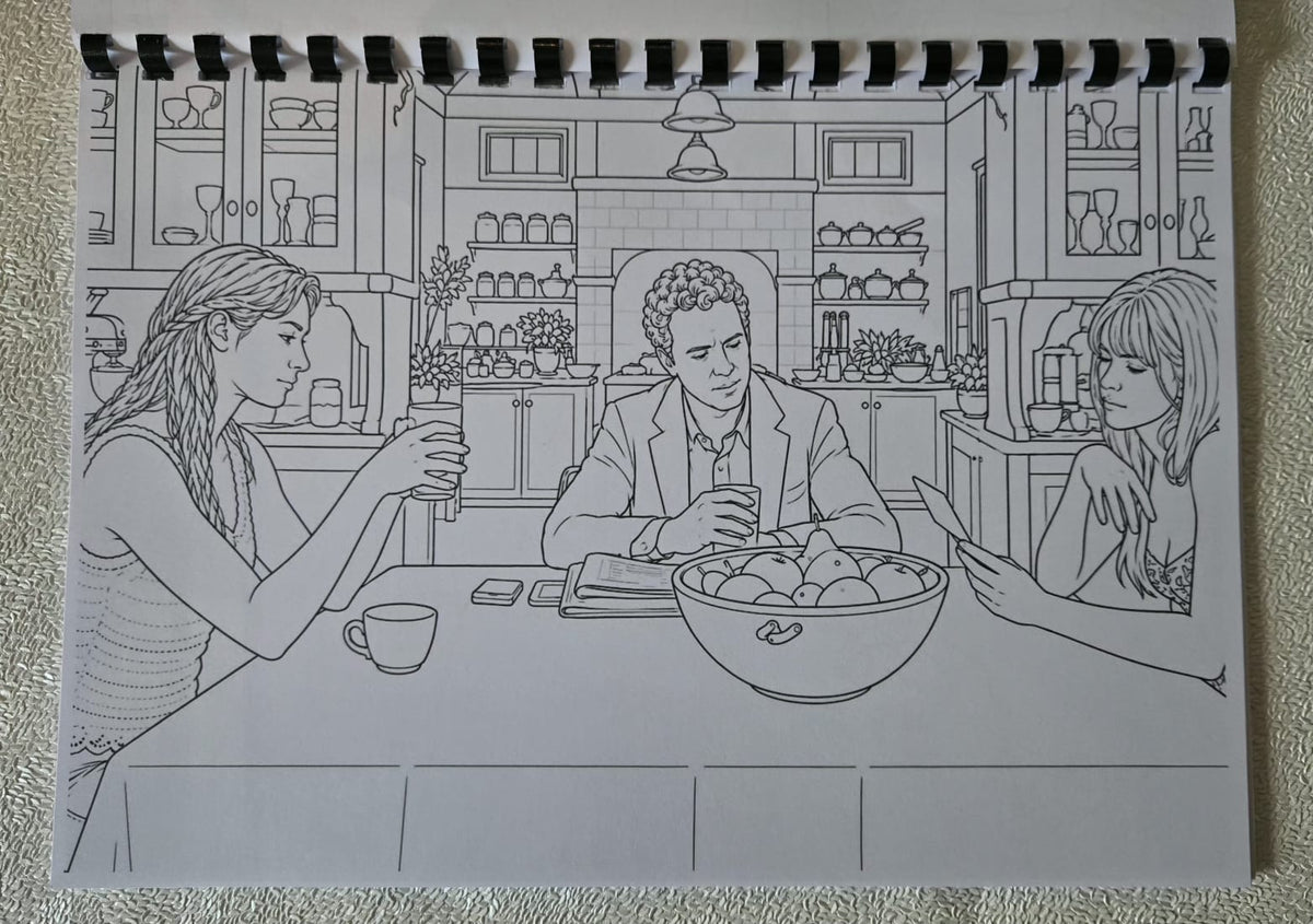 Practical Magic inspired colouring book interior illustration