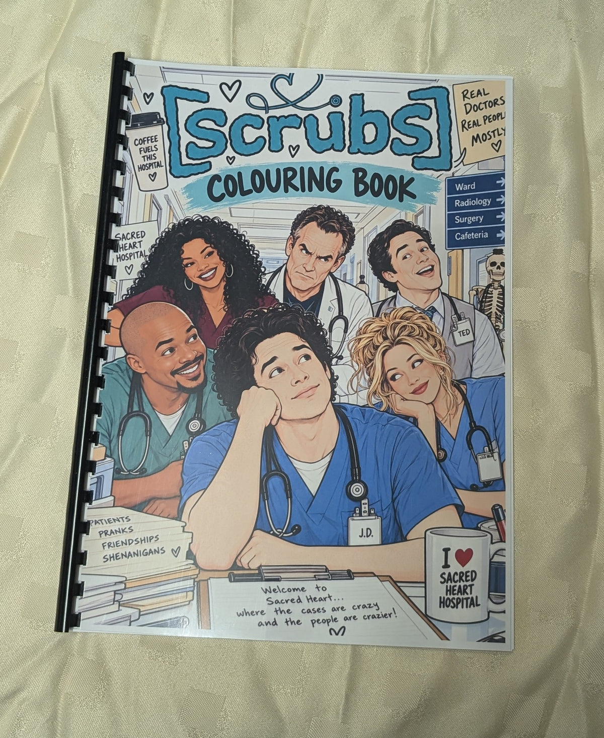 Scrubs TV hospital comedy A4 colouring book front cover