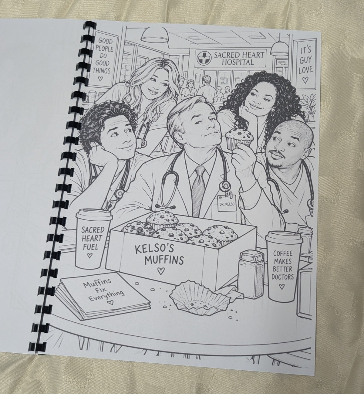 Scrubs colouring book black and white sample page