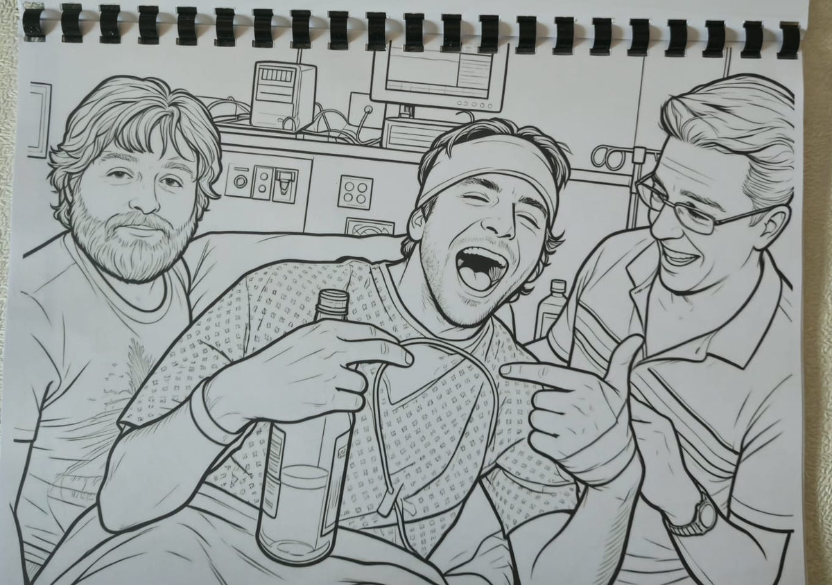 The Hangover inspired colouring book interior page