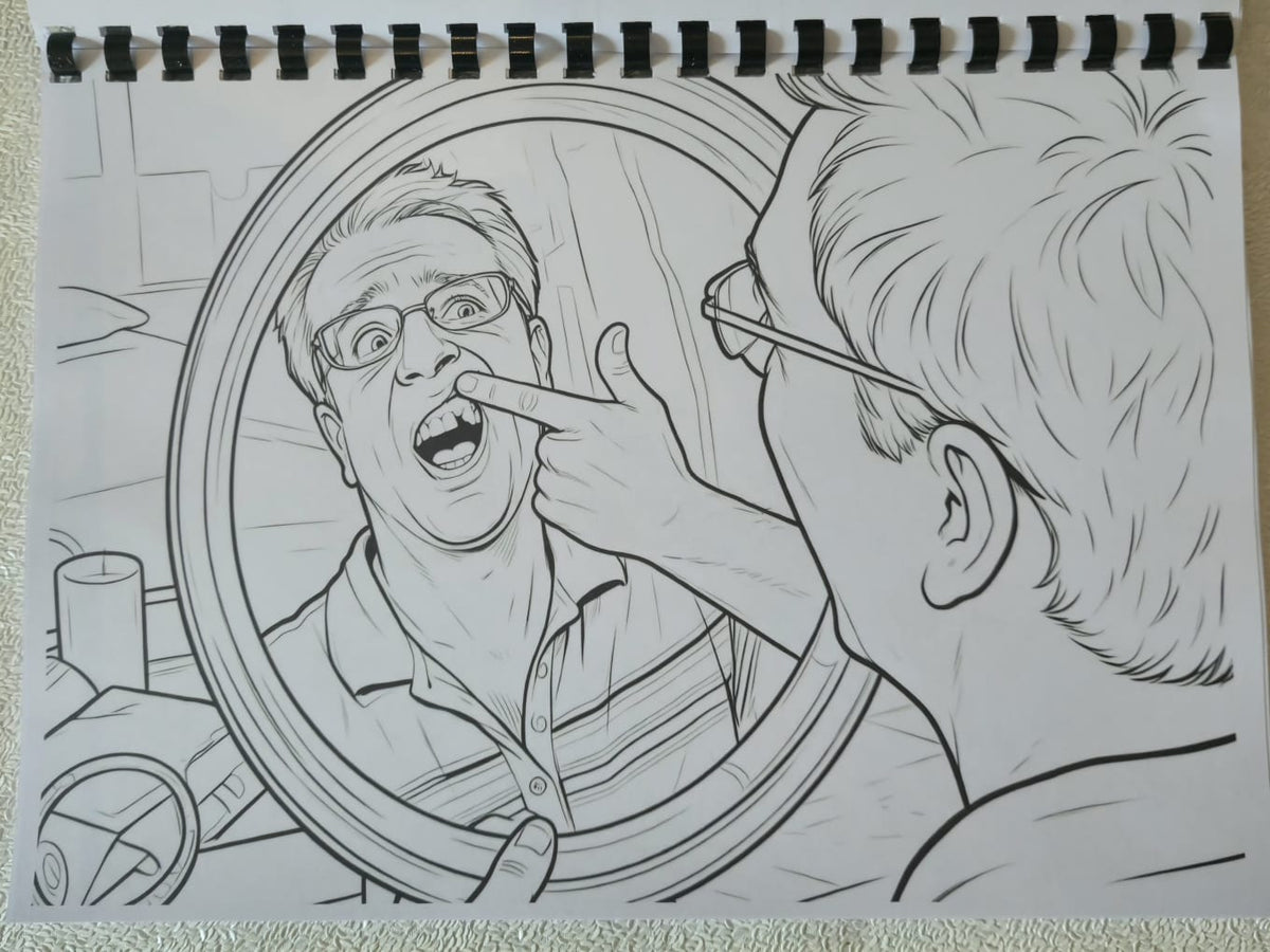 The Hangover inspired colouring book interior page